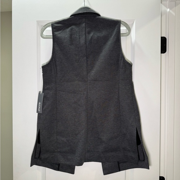 NWT Chicos Ponte Knit Vest Women Size 4P / Small Black White Structured Collar - Picture 3 of 14